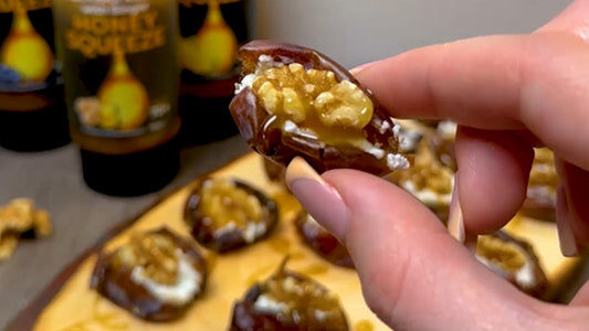 Goat Cheese & Walnut Stuffed Dates with Ginger Manuka Honey