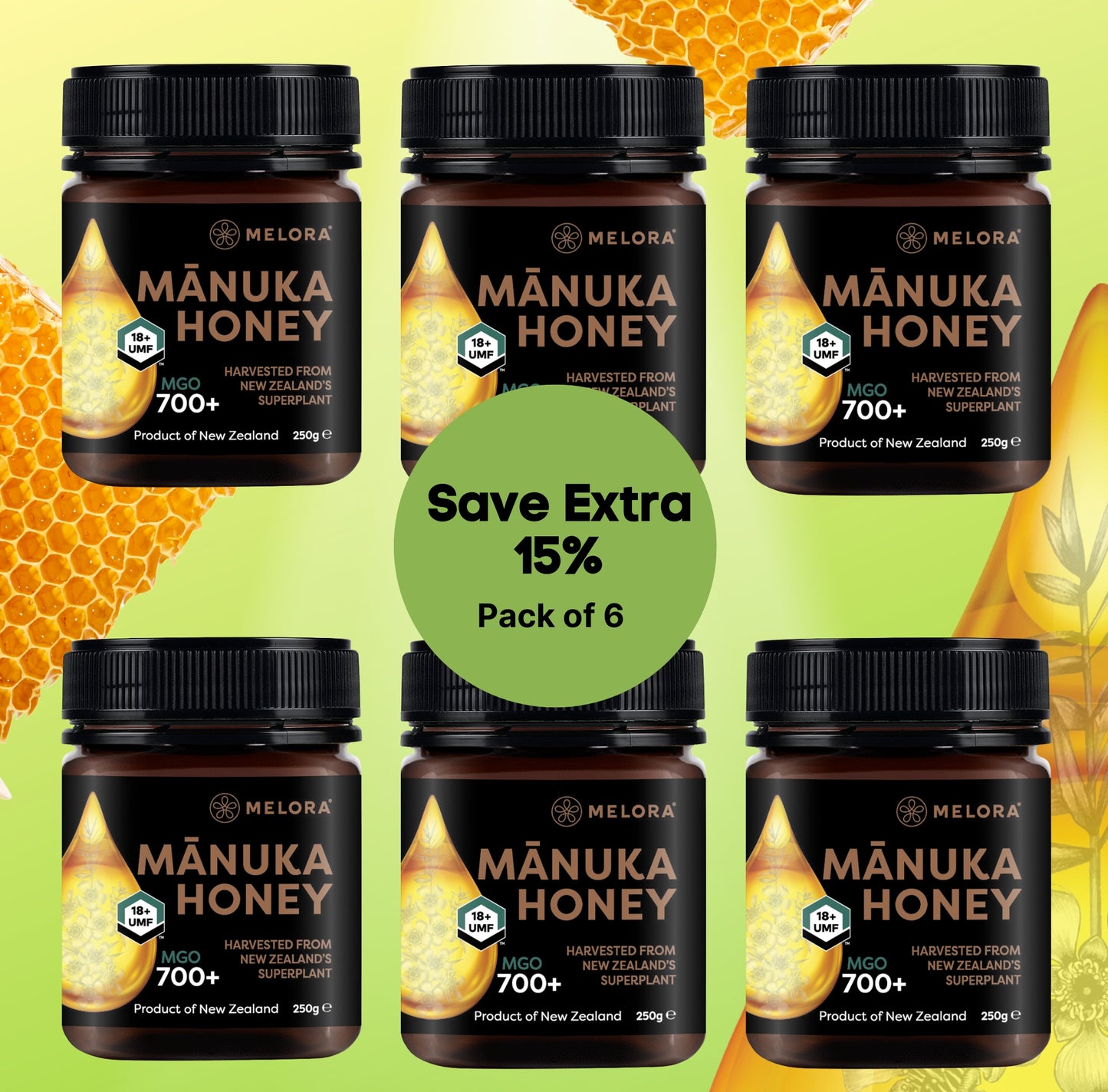 Mānuka Honey 700+ MGO 250g Pack of 6 EXPIRES 07/25 - Melora UK