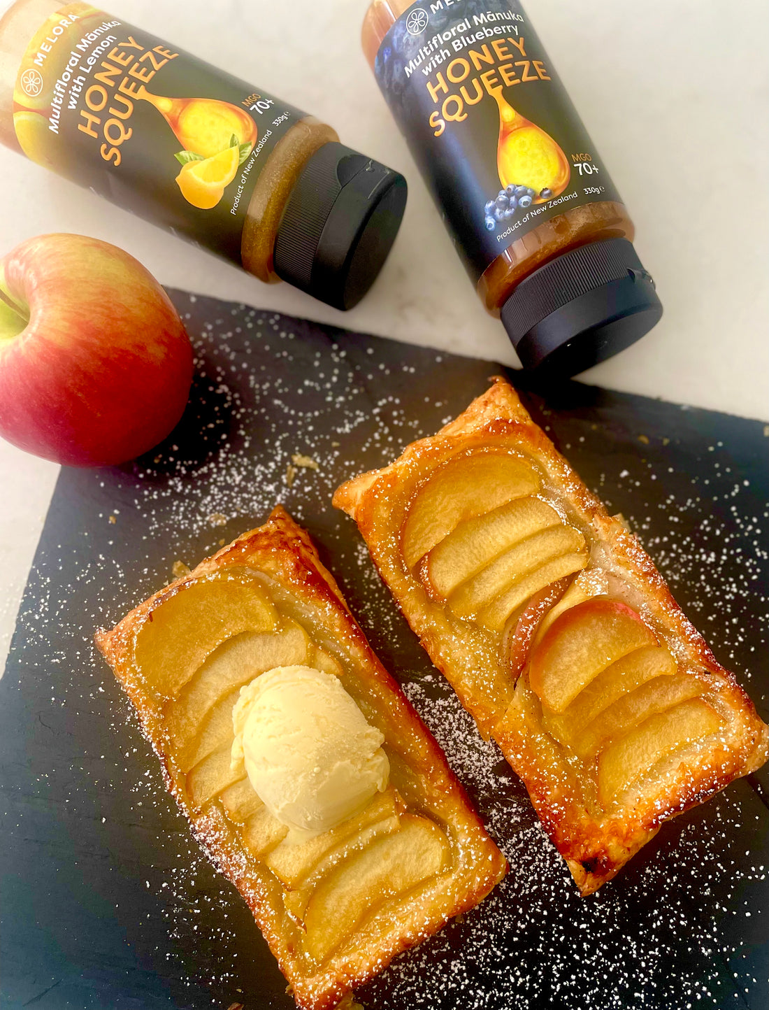 Embrace the Hot Weather with these Delicious Upside-Down Apple Puff Pastries with Manuka Honey!
