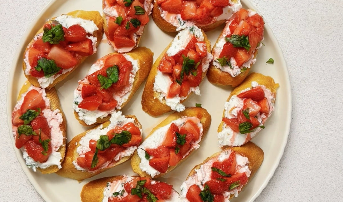 Roasted Strawberry Goat Cheese Crostini