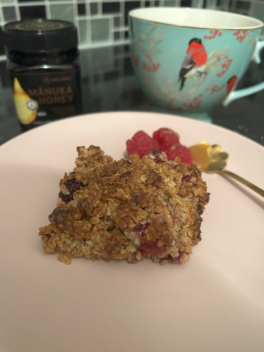 Energise Your Kids' Holidays with Raspberry Flapjacks and a Touch of Manuka Honey!