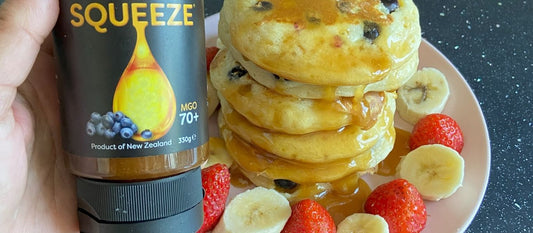 Treat the Kids to Delectable Blueberry Pancakes with a Touch of Squeezy Manuka & Blueberry Honey!