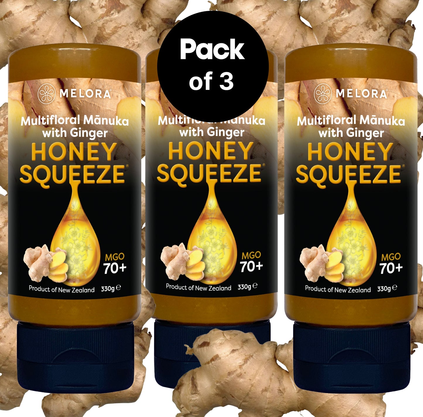 Mānuka Honey Squeeze Bottle  70+MGO Ginger VALUE PACK EXPIRES 2/25