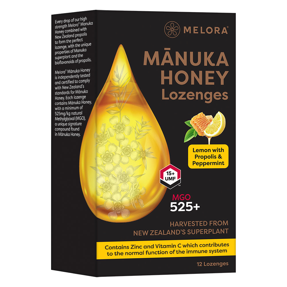 Save on Manuka Honey 525 MGO, Propolis, Lemon and Peppermint Lozenges